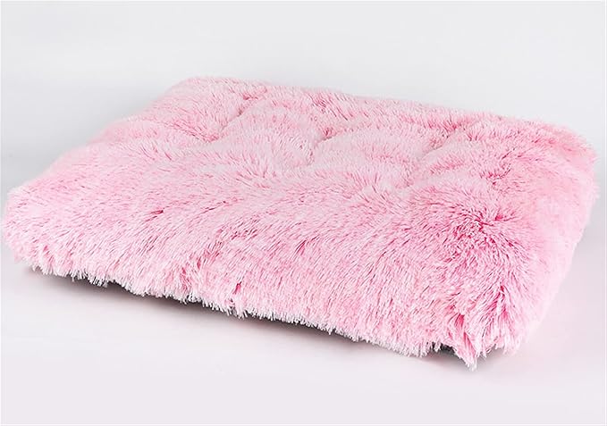 Long Plush Calming Pet Bed Cuddler Pet Bed for Dogs and Cats Fluffy Faux Fur Dog Bed with Anti Slip Bottom Machine Washable Pet Sleep Bed Crate Mat Gradient Pink L