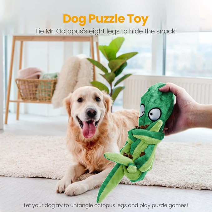 HGB Squeaky Dog Toys - 2 Pack No Stuffing Octopus Crinkle Plush Chew Toys for Puppies Small Medium Large Dogs, Interactive Tug Toys to Keep Dogs Busy