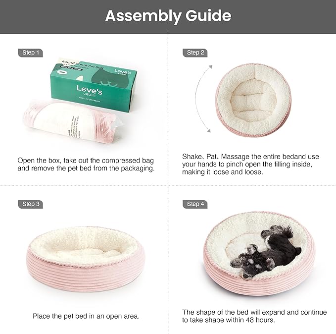 Love's cabin Round Donut Cat and Dog Cushion Bed, 24in Pet Bed for Small or Medium Dogs, Anti-Slip & Water-Resistant Bottom, Soft Durable Fabric Pet Beds, Washable Calming Cat Bed Light Pink