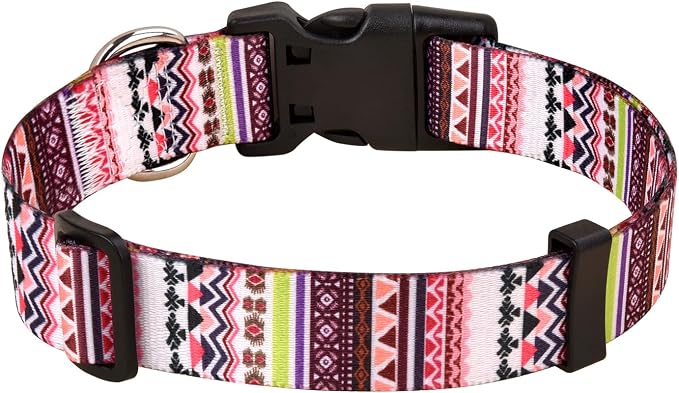 Mihqy Dog Collar with Bohemia Floral Tribal Geometric Patterns - Soft Ethnic Style Collar Adjustable for Small Medium Large Dogs(Pink Bohemia,S)