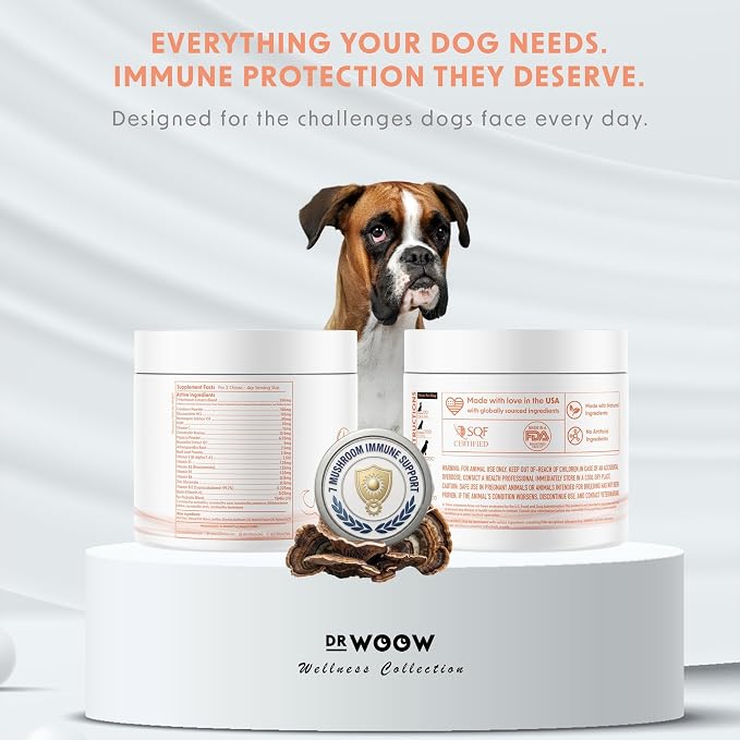 Turkey Tail Mushroom Chews for Dogs (120 Soft Chews) – Immune Support & Gut Health – 7 Mushroom Blend, Salmon Oil & Probiotics – Daily Wellness Supplement – Made in USA – Dr. Woow