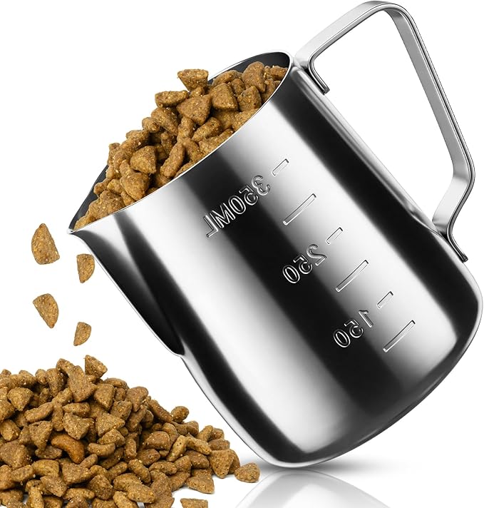 1.5 Cup Dog Food Scoop Stainless Steel Dog Food Measuring Cups Pet Food Scoop with Precision Scale Cupeasurements for Dogs,Cats or Bird Foods, Injection Molded and Dishwasher Safe (1.5 CUP)