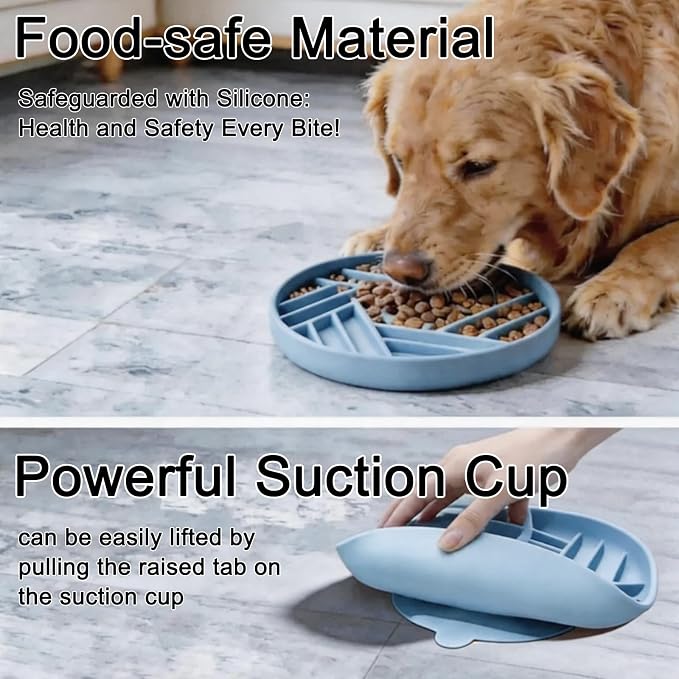 Silicone Slow Feeder Dog Bowl with Suction Base, Anti Choking Maze Puzzle Design Pet Bowl for Small and Medium Dogs & Cats, Non-Slip Food Grade Slow Eating Bowl to Prevent Bloating