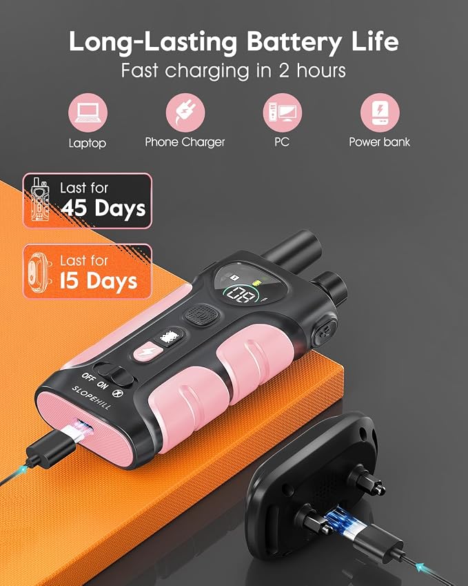 SLOPEHILL Dog Shock Collar - 4200FT Dog Training Collar with Remote,IPX8 Waterproof E-Collar with Beep,Vibration,Shock,Flash Light,No Shock Mode,Shock Collar for Small Medium Large Dog 8-140lbs,Pink
