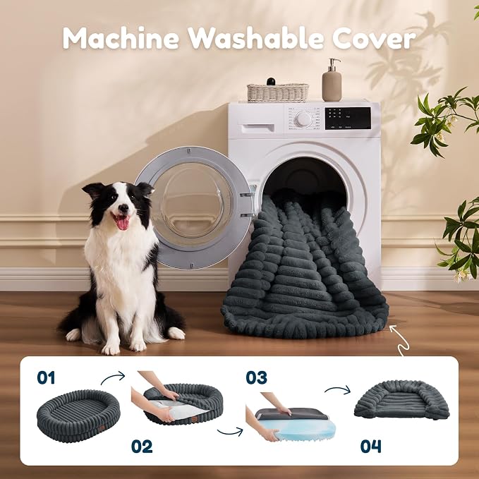 ChiXnuggle Orthopedic Dog Bed for Large Dogs, Waterproof Faux Rabbit Fur Dog Couch with Egg Crate Foam Support and Washable Removable Cover, Bolster Pet Sofa with Non-Slip Bottom, 35x28x7, Dark Grey