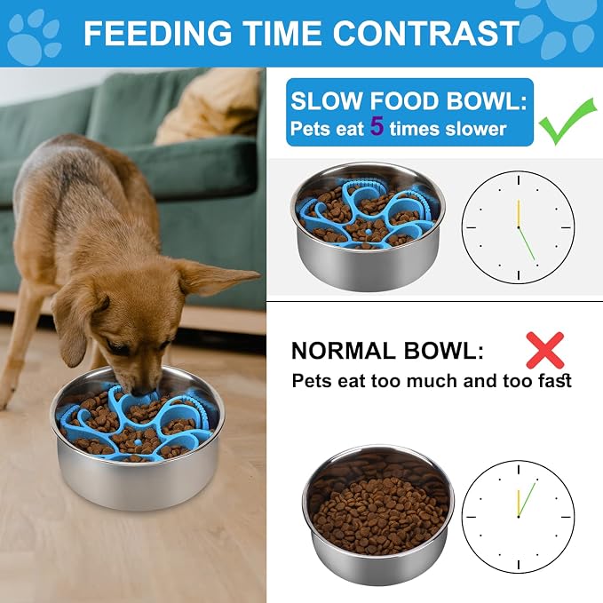 Anipaw Dog Slow Feeder Bowls Silicone Spiral Pet Food Feeder Insert to Slow Down Eating for Large Medium Small Breed Dogs Perfect with Stainless Steel Glass Ceramic Pet Bowls (Blue)