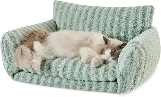 Hollypet Cat Bed Fluffy Plush Multifunctional Double-Layer Machine Washable Soft Warming Kitty Pet Couch Orthopedic Nest Beds for Small Cats Kitten and Dogs up to 13lbs, Light Green(25x20x13 inch)