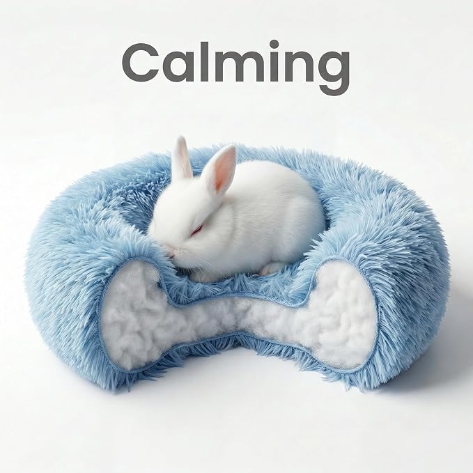 Guinea Pig Bed 11.8 Inch for Small Animal，Washable Small Animal Beds，Hideout Soft & Comfortable Donut Bed for Dwarf Rabbits/Hamster/Hedgehog/Ferrets,Blue and White