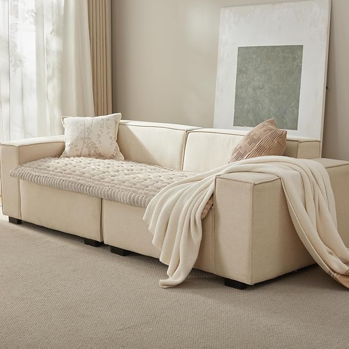 SureFit Couch Covers for Dogs,Washable Couch Protector for 3-Cushion Sofa,Non-Slip Paw Print Grip, Soft Skin-Friendly Furniture Cover for Pets,Thick and Cozy Slipcover for Sofa Cushions(28"x83" Khaki)