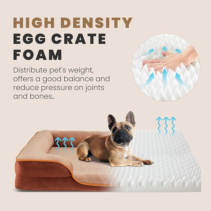DUMOS 42x32 Inch Orthopedic Dog Beds for XL Large Sized Dogs, Machine Washable Cover Pet Bed, Anti-Slip Waterproof Memory Foam Couch Bed for Indoor Dogs and Cats, Brown