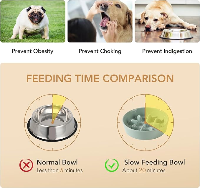 Havniva Ceramic Slow Feeder Dog Bowls, 1.2 Cups Dog Bowl Slow Feeding for Small and Medium Breed, 7.3inch Puzzle Dog Food Bowl Slow Feeder Non-Slip Anti-Gulping and Anti-Choking Reduces Bloating