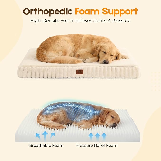Orthopedic Dog Bed for Medium Dog, Waterproof Pet Bed,Non-Slip Bottom and Egg-Crate Foam with Removable Washable Cover Crate Bed,Cream,30"x20"x3"