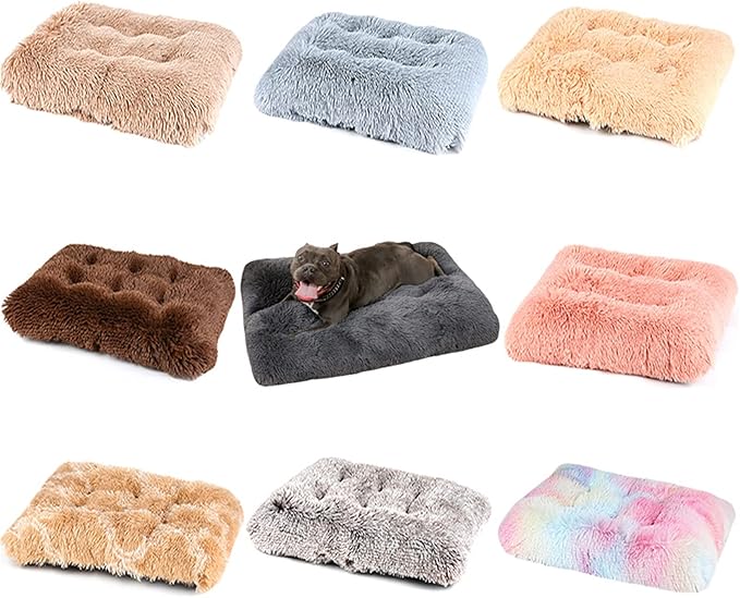 Long Plush Calming Pet Bed Cuddler Pet Bed for Dogs and Cats Fluffy Faux Fur Dog Bed with Anti Slip Bottom Machine Washable Pet Sleep Bed Crate Mat Blue XL