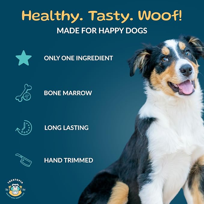 TREATOPIA 100% Beef Bone Marrow Adventure Dog Bones, Delights, 1-2”, 8 PC - All-Natural, Center-Cut, Long-Lasting, Healthy, Single Ingredient, Hand-Trimmed, Slow-Roasted, Made in The USA, No Additives