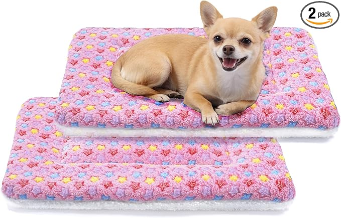 Mora Pets Dog Bed Crate Pad Ultra Soft Pet Bed with Cute Star Print Washable Reversible for Large Medium Small Dogs 21 x 12 inch 2 Pack Pink