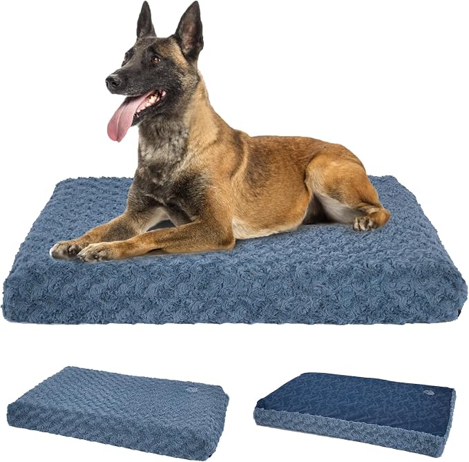 EMPSIGN Stylish Dog Bed Mat Dog Crate Pad Mattress Reversible (Cool & Warm), Water Proof Linings, Removable Machine Washable Cover, Firm Support Pet Crate Bed for Small to XX-Large Dogs, Navy/Grey
