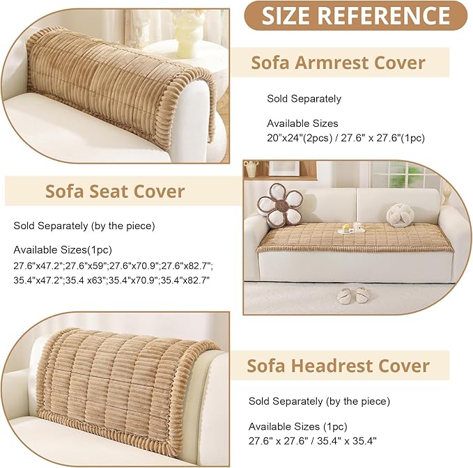 OstepDecor Couch Cover for Dogs, Washable Non Slip Sofa Cover for Pets, Soft Couch Covers for Sofa, Loveseat and Sectional, Furniture Protector Against Pet Hair & Scratches (27.6" x 27.6", Khaki)