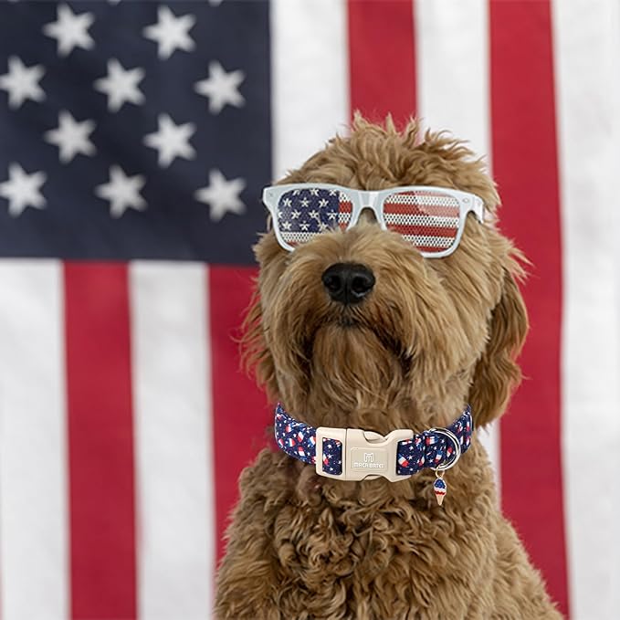Maca Bates American Flag Star Dog Collar for Dogs 4th of July Adjustable Durable Soft Patriotic Blue Basic 4 of 7 Collars Independence Day Gift for Extra Small Boy Girl Male Female Puppy