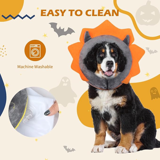 IEUUMLER Inflatable Recovery Dog Collar, Protective Donut Cone, Adjustable Soft Collar for Dog and Cat After Surgery Prevent from Biting & Scratching EU002 - Grey Demon XL
