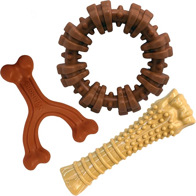 Nylabone Customer Favorites Power Chew Toy Bundle for Dogs, Indestructible Dog Toys for Aggressive Chewers, Pack of 3 Dog Toys, Flavor Medley, Large Dogs - Up to 50 lbs, 3 Pack