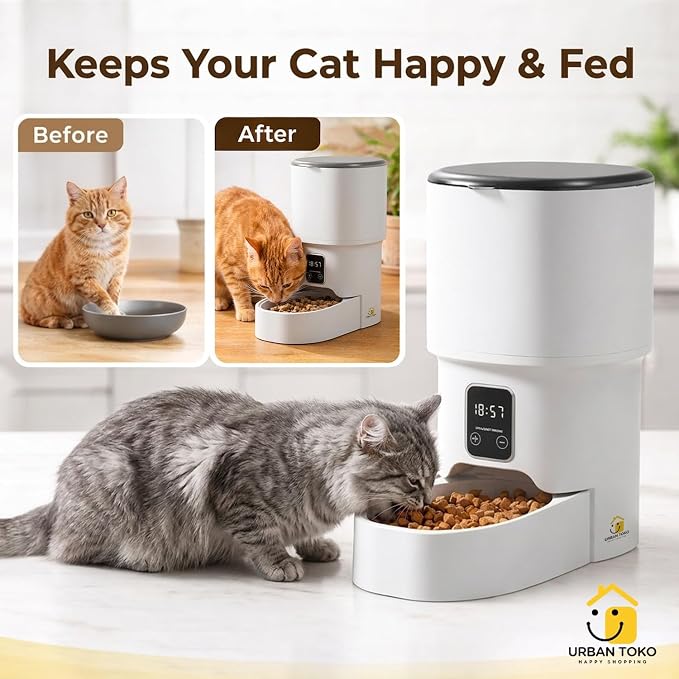 Automatic Pet Feeder for Cats & Dogs – Programmable Timed Food Dispenser with Portion Control, Battery Backup, and Secure Locking Lid for Healthy Pet Routines