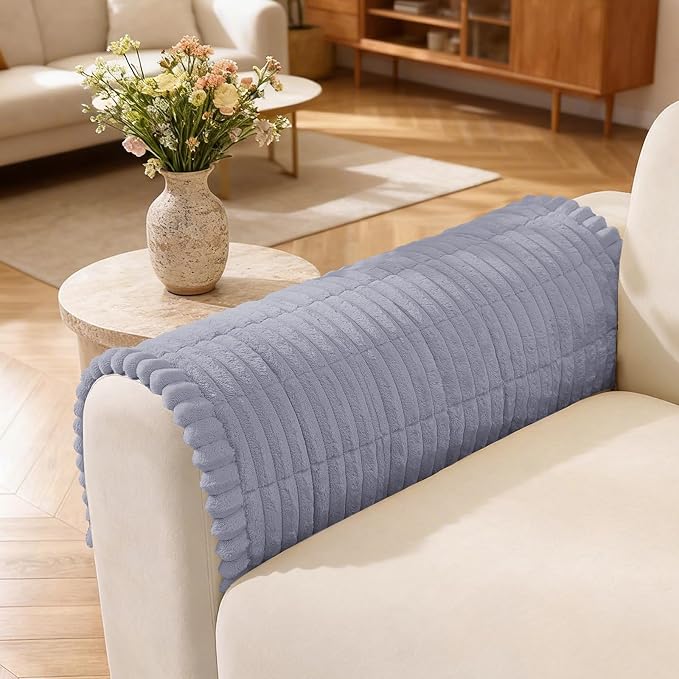 Fuzzy Couch Arm Covers for Dogs Washable, Thick Couch Covers for 3 Cushion Sofa Pet Friendly, Non Slip Plush Dog Couch Cover for for Sectional, Loveseat (Light Gray, 17.6" x 17.6")