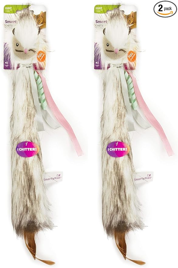 SmartyKat Chitter Critter Squirrel Electronic Sound Plush Kicker Cat Toy, Battery Powered - Gray, One Size (Pack of 2)