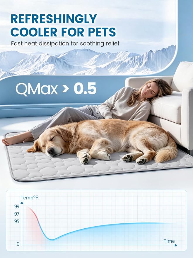 Mora Pets Dog Cooling Mat Pet Cooling Pad for Dogs & Cats Q-Max>0.5, Breathable Washable Self Cool Dog Mat for Indoor Floors, Crate, Sofa & Outdoor Use, Non Gel Summer Ice Silk Cold Pad Medium 36x27