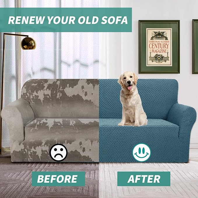 YEMYHOM Couch Cover Latest Jacquard Design High Stretch Extra Large Sofa Covers Pet Dog Cat Proof Oversized Slipcover Non Slip Magic Elastic Furniture Protector (XL Sofa, Teal)