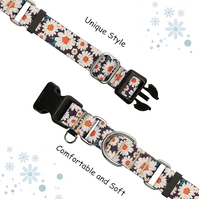 Martingale Collar for Dogs Flower Dog Collar with Quick Release Buckle Adjustable Nylon Soft Dog Collars for XSmall Dogs, Daisy