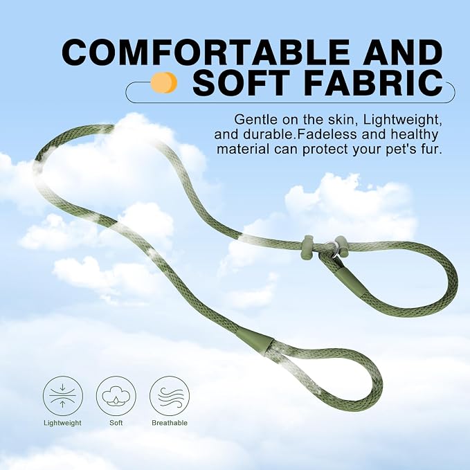 Lynxking Dog Leash Slip Lead Reflective Breathable Rope Comfortable Strong No Pull Slip On Pet Training Lead for Dogs (Dark Green, Small 3/8 inch x 6ft)