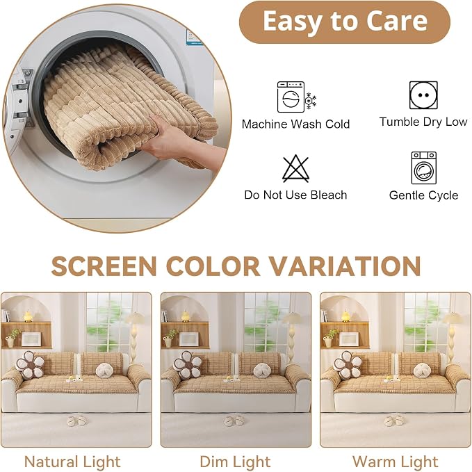 OstepDecor Couch Cover for Dogs, Washable Non Slip Sofa Cover for Pets, Soft Couch Covers for Sofa, Loveseat and Sectional, Furniture Protector Against Pet Hair & Scratches (35.4" x 63", Khaki)