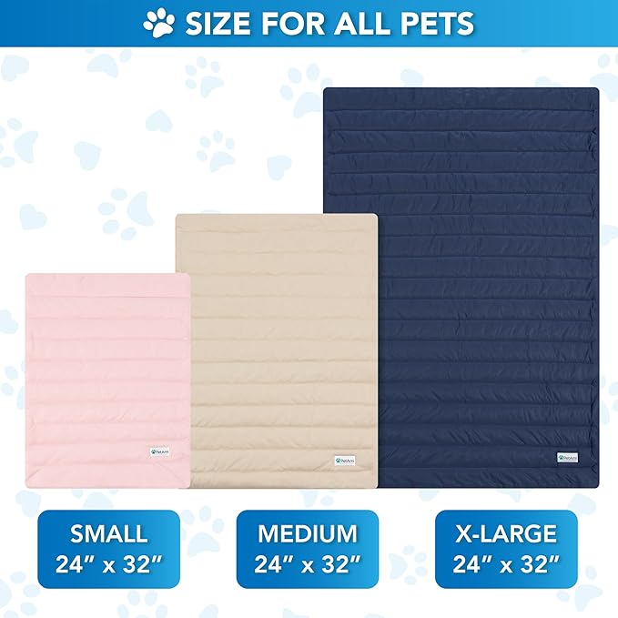 PetAmi Dog Cooling Mat, Q-Max Pet Cooling Blanket with Thick Cushioning, Self Cooling Pad for Dogs & Cats, Reversible Summer Mat for Crate, Couch, Kennel, Navy/Dusty Blue, Large (40x60)