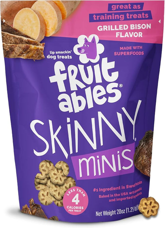 Fruitables Skinny Mini Dog Treats, Healthy Sweet Potato Treat for Dogs, Low Calorie & Delicious, Puppy Training, No Wheat, Corn or Soy, Made in the USA, Grilled Bison Flavor, 20oz