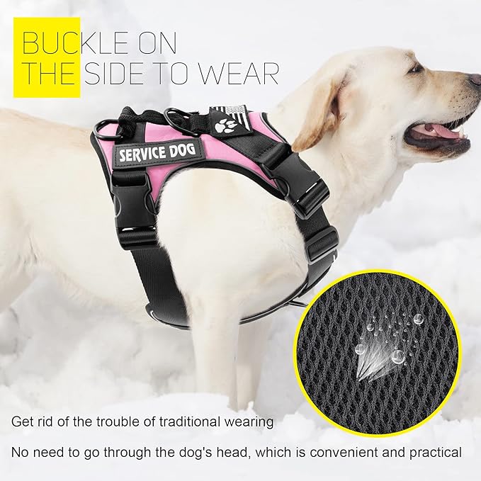 Service Dog Harness, Reflective Dog Vest Harness with 5 PCS Patches, Adjustable Soft Oxford Pet Harness, Inner Layer Mesh, Easy to Control for Dogs