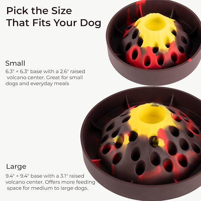 PEGGY11 Volcano-Shaped Silicone Slow Feeder Bowl for Dogs | Raised center design, Multiple Food Pockets, Nonslip base, Dishwasher-safe, Food-grade material, Mealtime enrichment