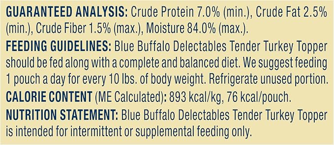 Blue Buffalo Delectables Natural Wet Dog Food Topper, Turkey Dinner 3oz (Pack of 24)