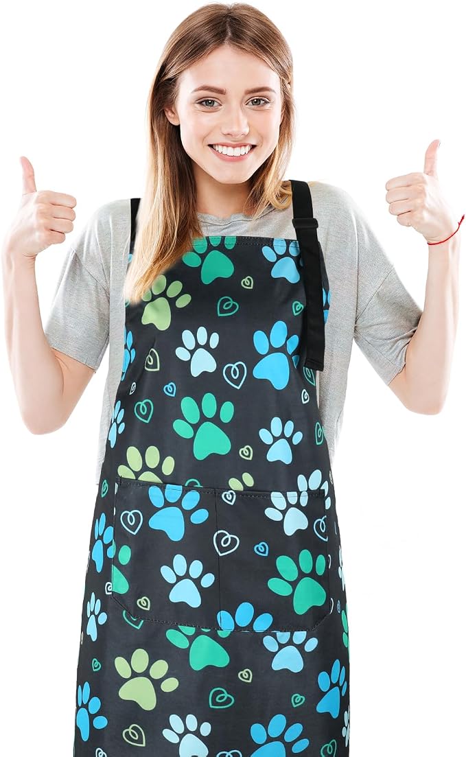 Dog Grooming Waterproof Apron with 2 Pockets, Cute Animals Puppy Dog Pets Apron