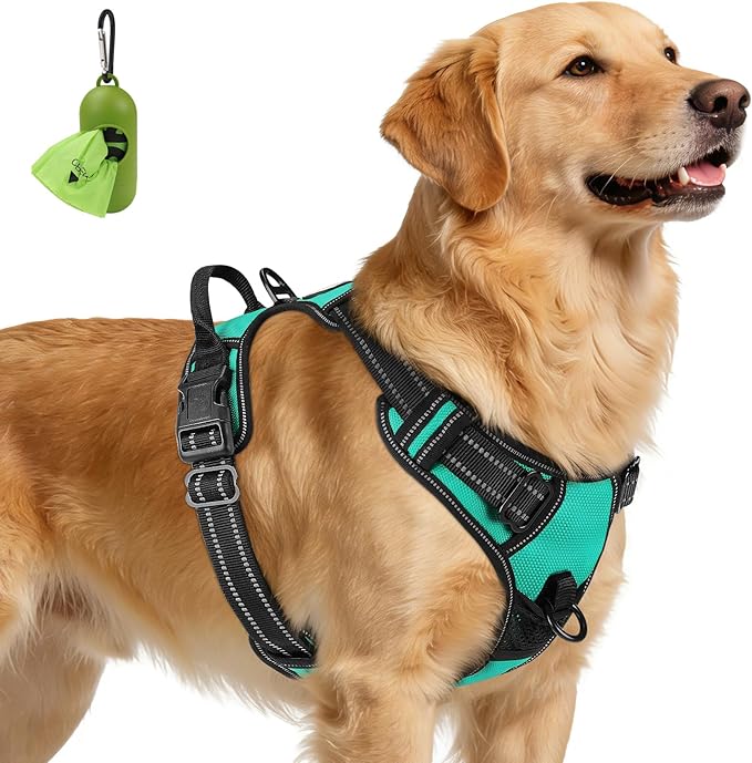 Joytale No Pull Dog Harness for Extra Large Dogs, Reflective Pet Vest with Front Clip, Adjustable Soft Padded Harnesses with Easy Control Handle for Training and Walking, Teal, XL