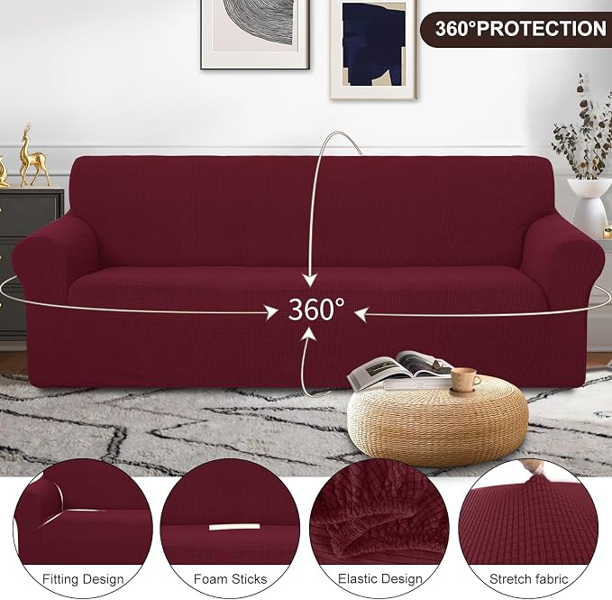 U-NICE HOME Stretch Couch Cover Sofa Cover Sofa Slipcover Furniture Protector for 4 Cushion Couch Sofa Pet Friendly(Oversized Sofa, Burgundy)