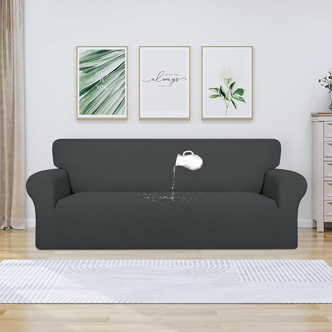 PureFit 100% Dual Waterproof Couch Cover Slipcovers for Couches and Sofas - Stretch Non Slip Fleece Sofa Covers Washable, Leakproof Furniture Protector for Kids, Pets, Dog (Oversized Sofa, Dark Gray)