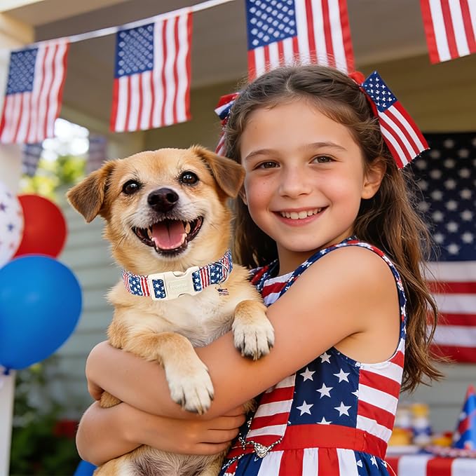 Patriotic Dog Collar for Large Dogs,4th of July Dog Collar with American Flag Pattern,Independence Day Puppy Collars for Large Dogs, Neck 42-66 inches