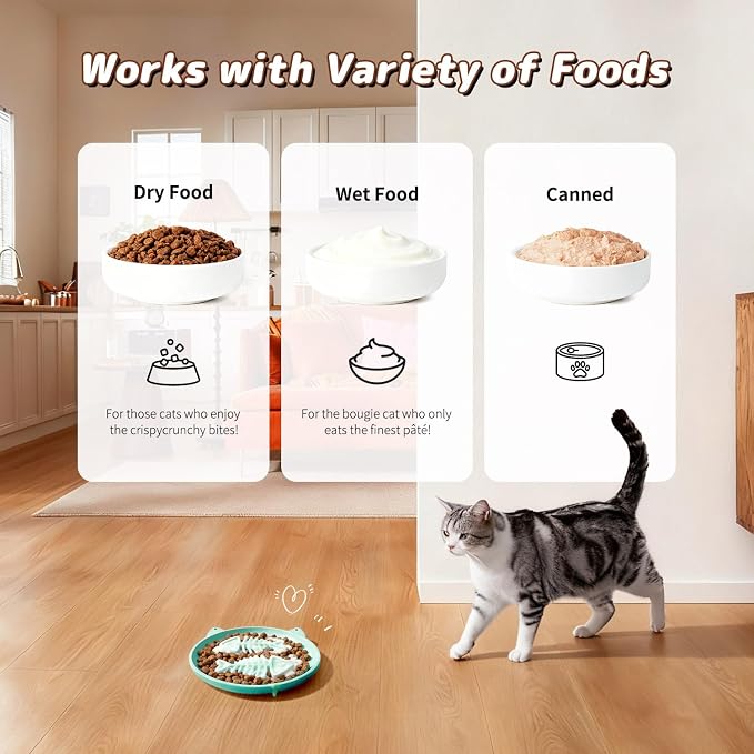 Slow Feeder Cat Bowl, 2 PCS Silicone Bowl, Cat Slow Feeder, Ideal for Dry and Wet Food, Easy to Clean, Interactive Puzzle Toy for Pets Food Training, Keeps Cats Busy, 6.69" W*0.65" H