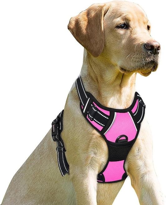 BARKBAY No Pull Dog Harness Front Clip Heavy Duty Reflective Easy Control Handle for Large Dog Walking(Pink,XL)
