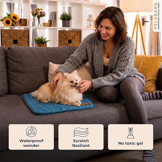 Pelsbarn Dog Cooling Mat- Ice Silk Summer Comfort, Self Cooling, Non-Slip Dog Pad, Durable & Washable, Mat for Extra Small Dogs 15 x 19, Support Shelter Dogs with Every Purchase (Blue)