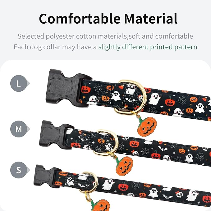 Fall Dog Collar,Soft and Cute Halloween Collars with Pumpkin Patterned Design for Girl Female Boy Dogs,Adjustable Buckle Puppy Collar for Small Medium Large Dogs (Black Pumpkin, S)