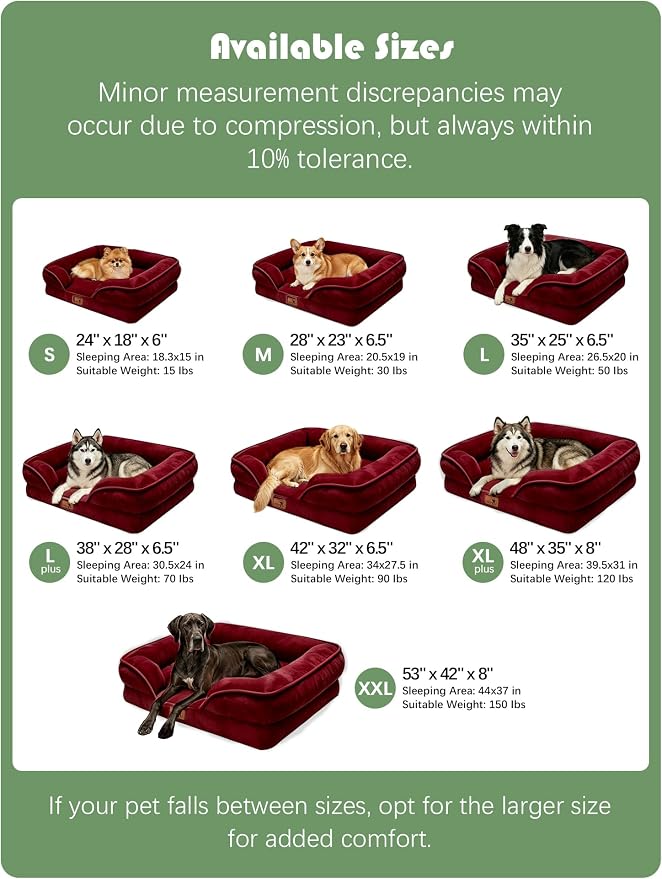 Spotted Play Orthopedic Dog Bed with Sides - Sofa Beds for Extra Large Dogs, Supportive Foam Pet Couch Bed with Washable Removable Cover, Waterproof Lining and Non-Slip Bottom, Burgundy - XL