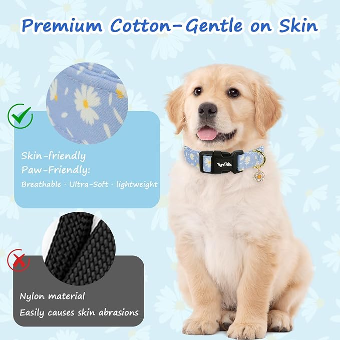 Dog Collars for Medium Dogs, Dog Collar with Daisy Patterns, Summer Dog Collar with Quick Release Buckle Durable Adjustable Collars Girl Dog Collars for Medium Large Dogs-M