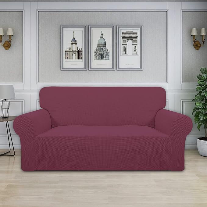 Easy-Going Stretch Oversized Loveseat Slipcover 1-Piece Sofa Cover Furniture Protector Couch Soft with Elastic Bottom for Kids Polyester Spandex Jacquard Fabric Small Checks ASH Rose