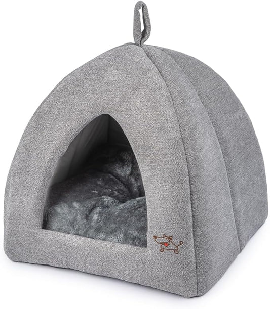Best Pet Supplies Cat Bed for Indoor Cat, Domed Tent House with Removable Pillow, Covered Cat Cave for Small Dog, Puppies and All Breeds of Cats - Gray, 16 x 16 x H:16"